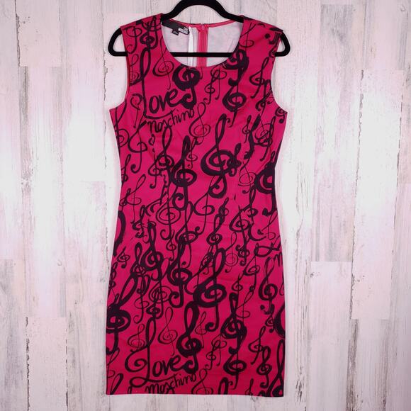 NWT Love Moschino Fuchsia Music Note Sheath Sleeveless Dress Women's Size 8 - Picture 1 of 11